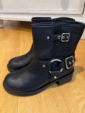 Universal Thread Black Moto Ankle Boots with Buckle